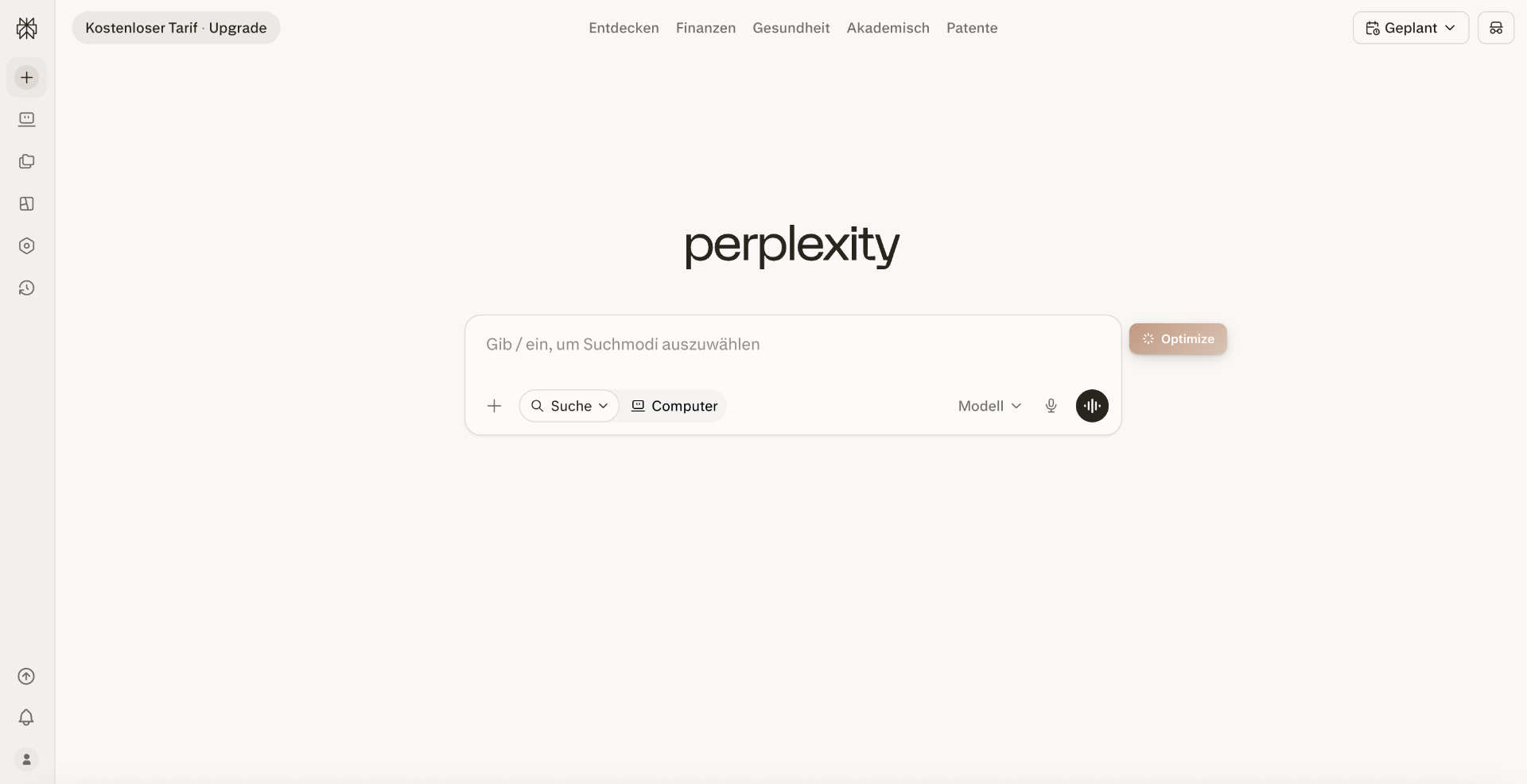 Intenda Optimize-Button in Perplexity