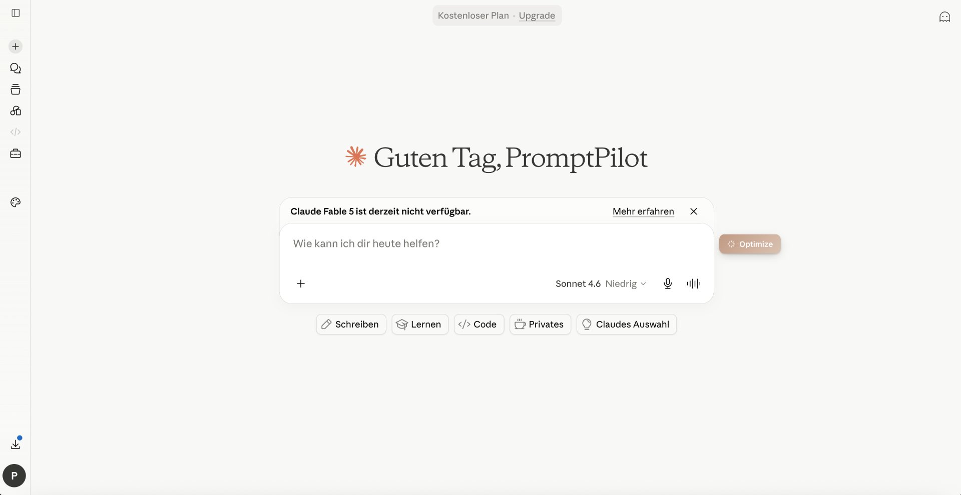Intenda Optimize-Button in Claude